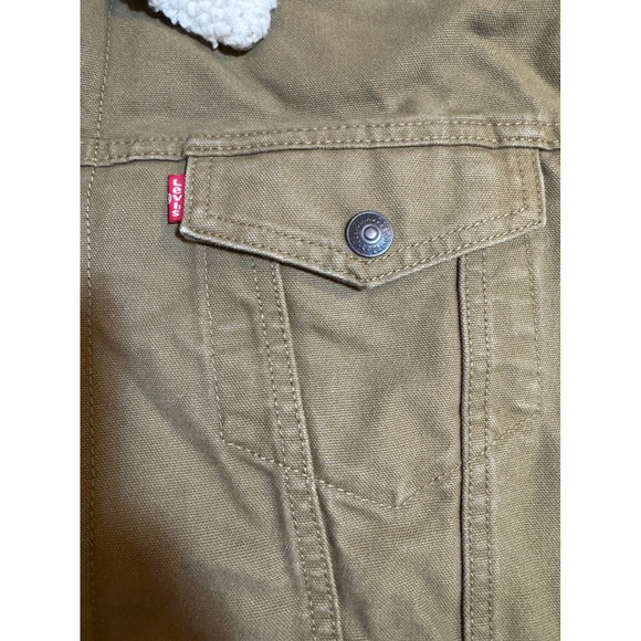 Levis Mens Sherpa Lined Trucker Jacket Olive Brown Canvas Size XL - Picture 4 of 12